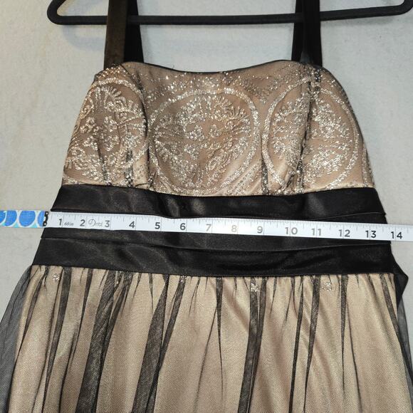 R & M Richards Womens Size 6 Beige Prom Dress Black Lace Overlay Glitter Formal - Picture 9 of 14